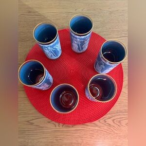 VTG set of 4 Romanesque drinking glasses, gold trimmed